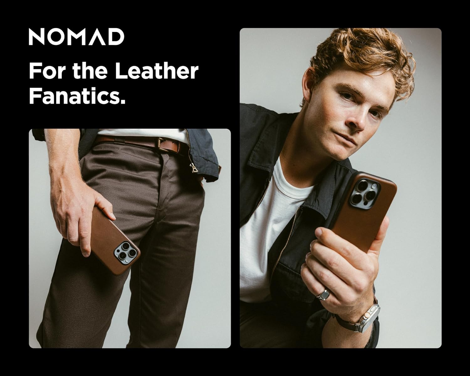 NOMAD Modern iPhone 16 Pro Leather Case Rustic Brown - iPhone 16 Pro Case with Horween Leather Magsafe Charging Compatible, Leather Phone Case for iPhone 16 Pro