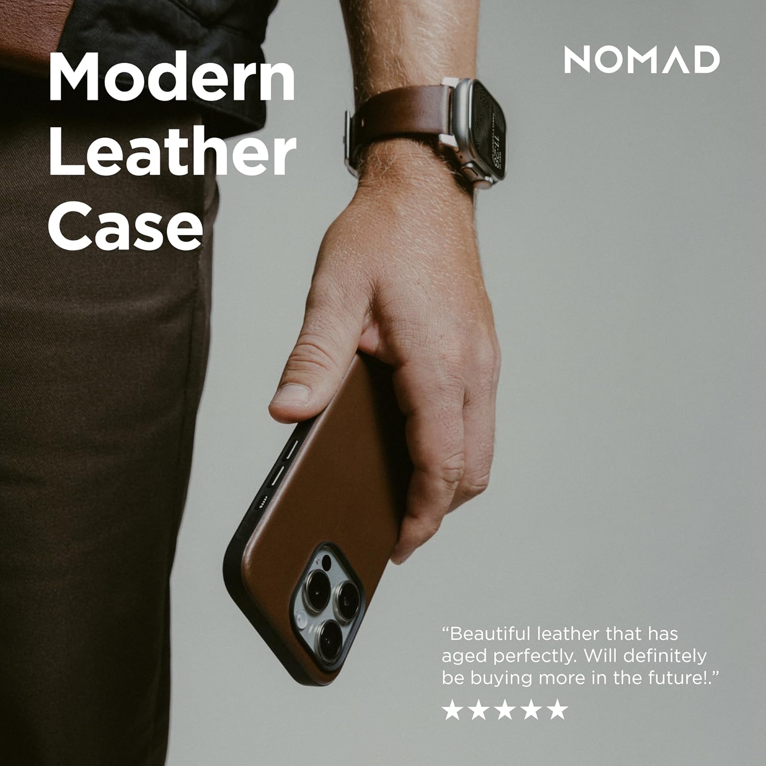 NOMAD Modern iPhone 16 Pro Leather Case Rustic Brown - iPhone 16 Pro Case with Horween Leather Magsafe Charging Compatible, Leather Phone Case for iPhone 16 Pro