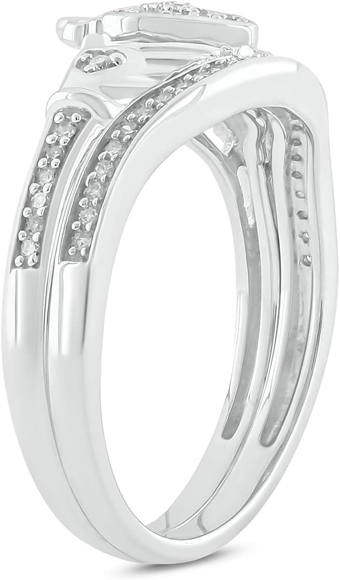 Kadınlar için 925 Ayar Gümüş Claddagh Alyans Seti, 925 Ayar Gümüş Kadınlar için Eşleşen Pırlanta Alyanslı 1/5ct Beyaz Pırlanta Vurgulu Aşk, Dostluk ve Sadakat Yüzüğü