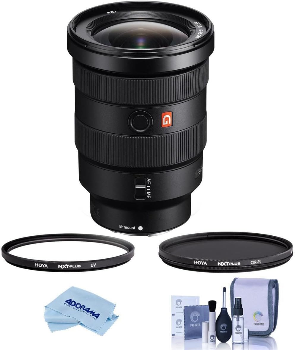 Sony FE 16-35 mm f/2.8 GM Objektiv für Sony E, Paket mit Hoya NXT Plus 82mm UV-CPL-Filterset, Reinigungsset, Reinigungstuch