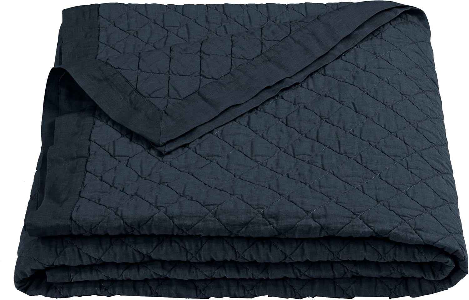 HiEnd Accents Linen Cotton Diamond Quilt, King Size, Navy Solid Color, Classic Traditional Rustic Style Luxury Bedding, Soft Lightweight Bed Cover · v6