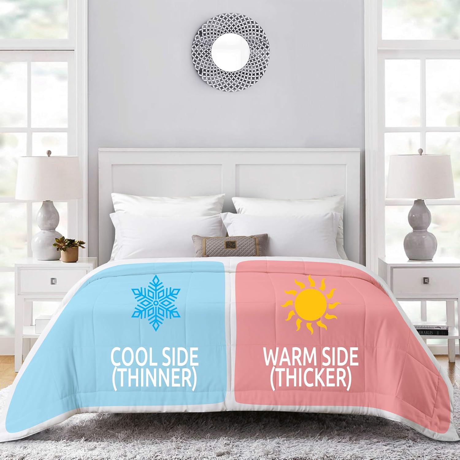 Komfie Eucalyptus Comforter for Couples His and Hers, Cool  Warm Two Temperature, Dual Thickness Duvet Insert, All-Season, Soft Luxury Quilted Comforter (King, White) · v2