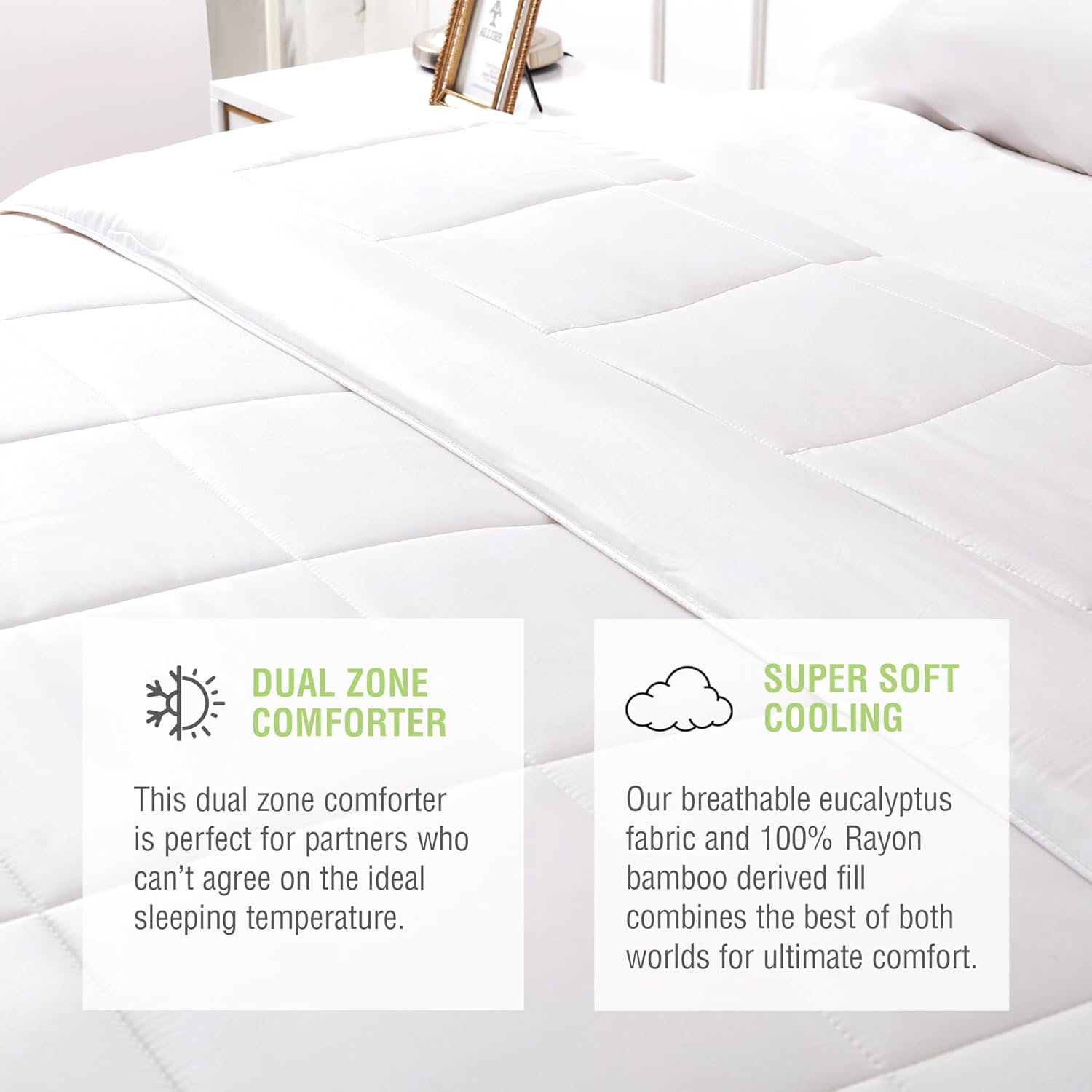 Komfie Eucalyptus Comforter for Couples His and Hers, Cool  Warm Two Temperature, Dual Thickness Duvet Insert, All-Season, Soft Luxury Quilted Comforter (King, White) · v2