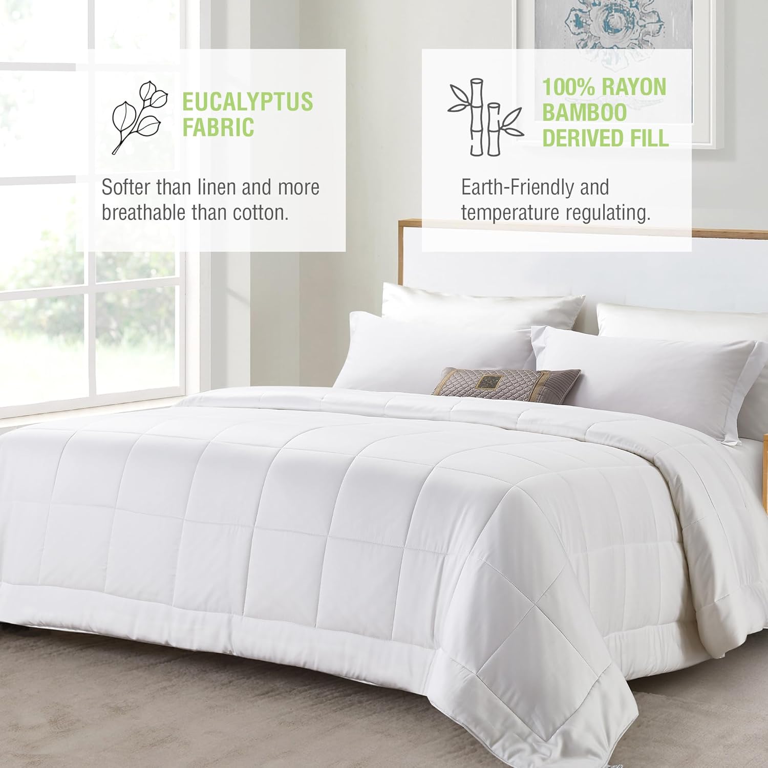 Komfie Eucalyptus Comforter for Couples His and Hers, Cool  Warm Two Temperature, Dual Thickness Duvet Insert, All-Season, Soft Luxury Quilted Comforter (King, White) · v2