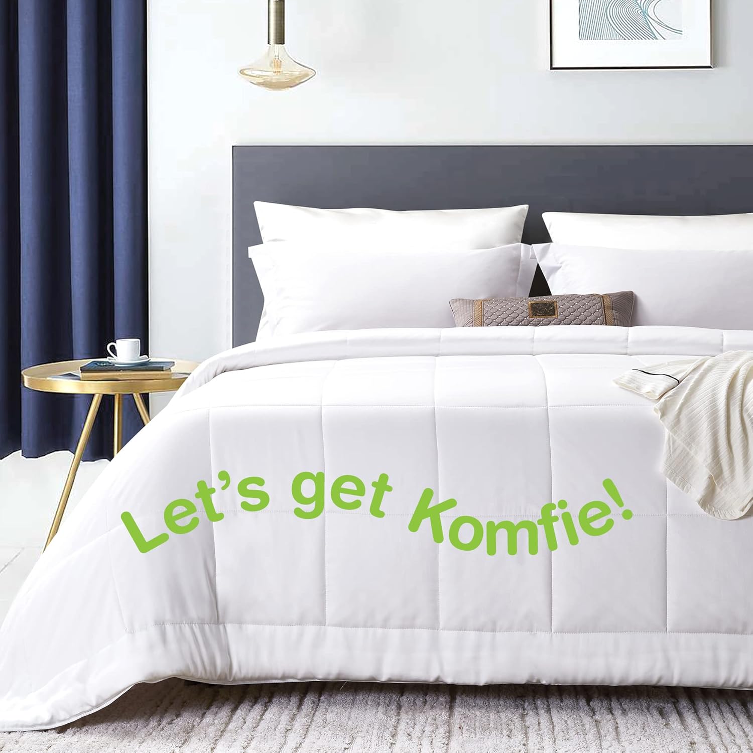 Komfie Eucalyptus Comforter for Couples His and Hers, Cool  Warm Two Temperature, Dual Thickness Duvet Insert, All-Season, Soft Luxury Quilted Comforter (King, White) · v2