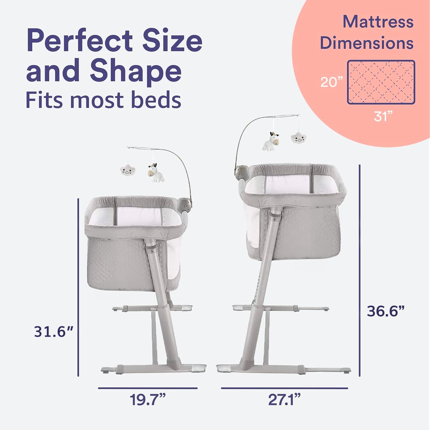 Tempat Tidur Bayi Cloud Baby Bedside, Tempat Tidur Bayi Terbaik untuk Bayi Baru Lahir, Tempat Tidur Portabel untuk Tidur Bersama yang Lebih Aman, Tempat Tidur Bayi Plus Patung Gantung, Musik - Unisex untuk Anak Perempuan dan Laki-laki