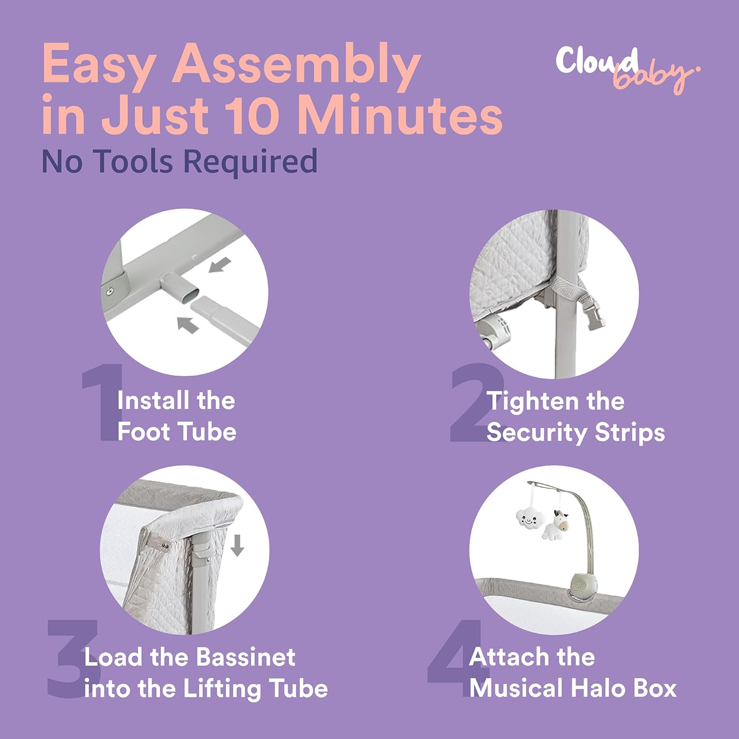 Tempat Tidur Bayi Cloud Baby Bedside, Tempat Tidur Bayi Terbaik untuk Bayi Baru Lahir, Tempat Tidur Portabel untuk Tidur Bersama yang Lebih Aman, Tempat Tidur Bayi Plus Patung Gantung, Musik - Unisex untuk Anak Perempuan dan Laki-laki