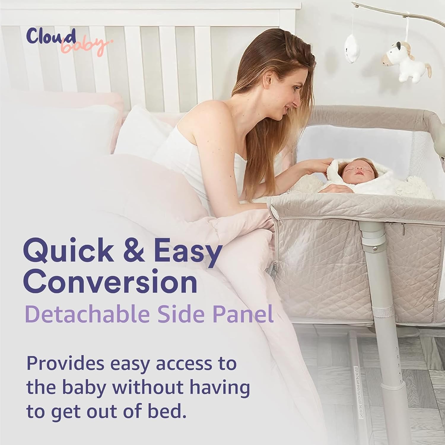 Tempat Tidur Bayi Cloud Baby Bedside, Tempat Tidur Bayi Terbaik untuk Bayi Baru Lahir, Tempat Tidur Portabel untuk Tidur Bersama yang Lebih Aman, Tempat Tidur Bayi Plus Patung Gantung, Musik - Unisex untuk Anak Perempuan dan Laki-laki
