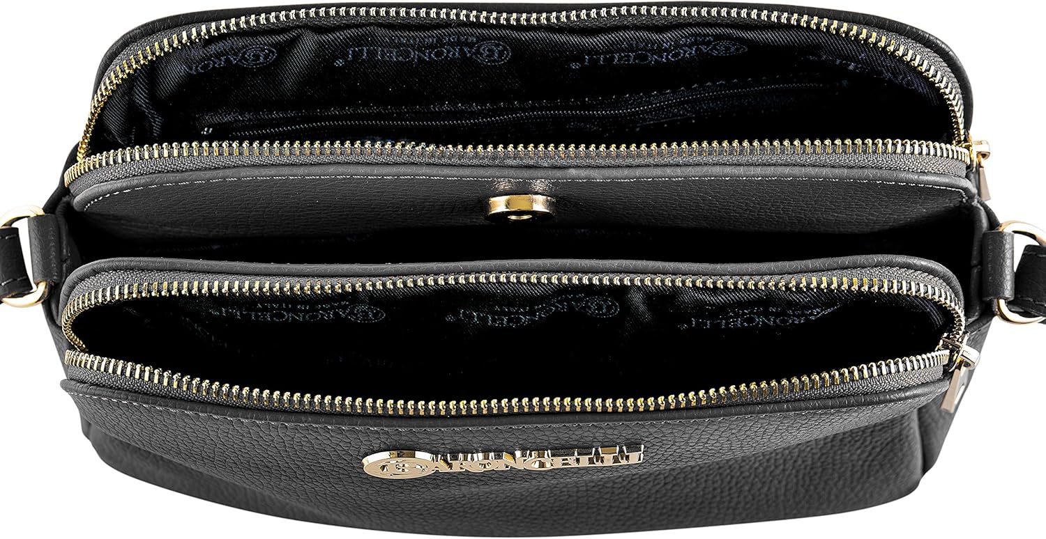 Baroncelli Umhängetasche, hergestellt in Italien, mit langen Streifen aus echtem italienischem Weichleder