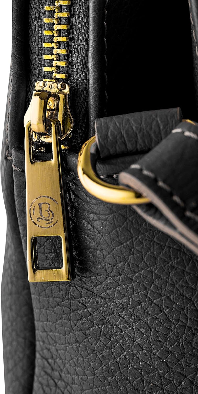 Baroncelli Umhängetasche, hergestellt in Italien, mit langen Streifen aus echtem italienischem Weichleder