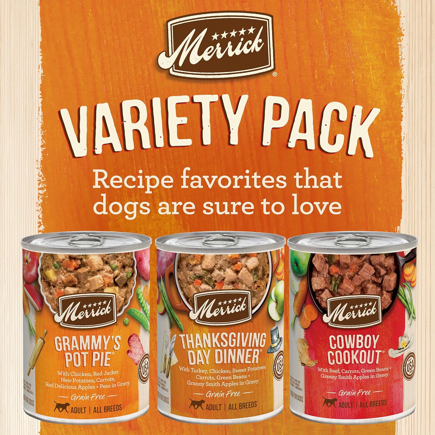 Merrick Grain Free Wet Dog Food Variety Pack, Grain Free Favorites Canned Dog Food - (12) 12.7 oz. Cans · v2