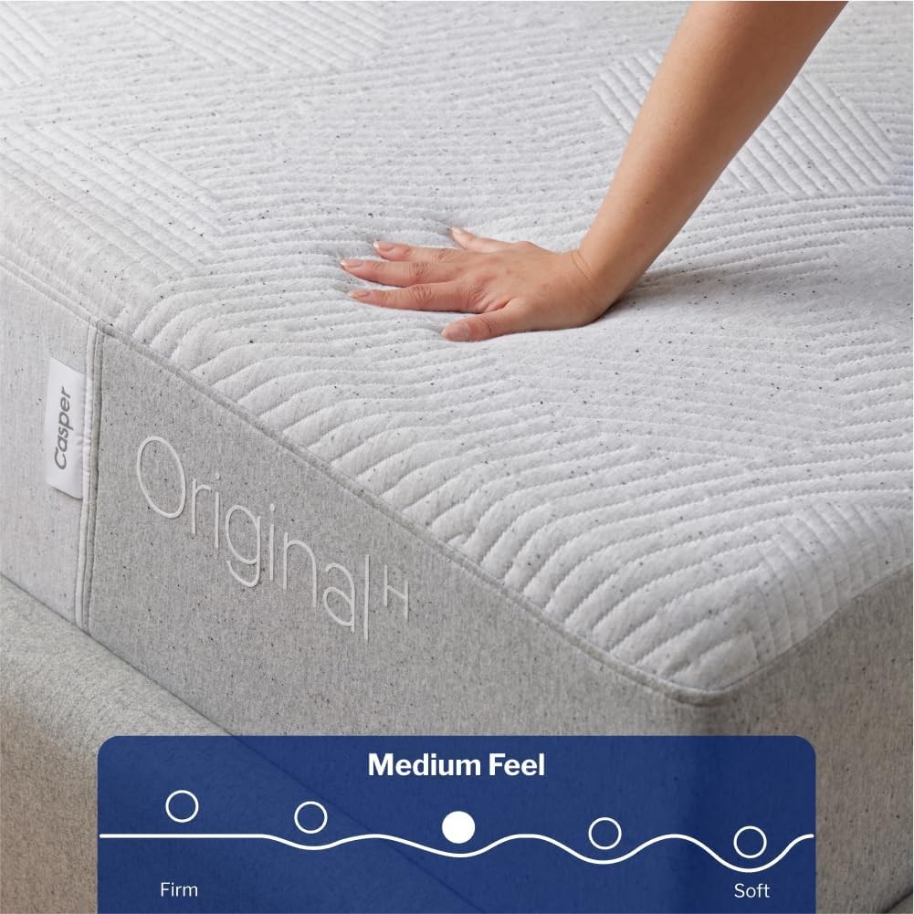 Casper Sleep Orijinal Köpük Hibrid Yatak, Kraliçe Boy - Bölgeli Destekli Orta Sert Bellek KöpüğüTM - 100 Gece Deneme - 10 Yıl Garanti - CertiPUR-US Yatak, Açık Gri