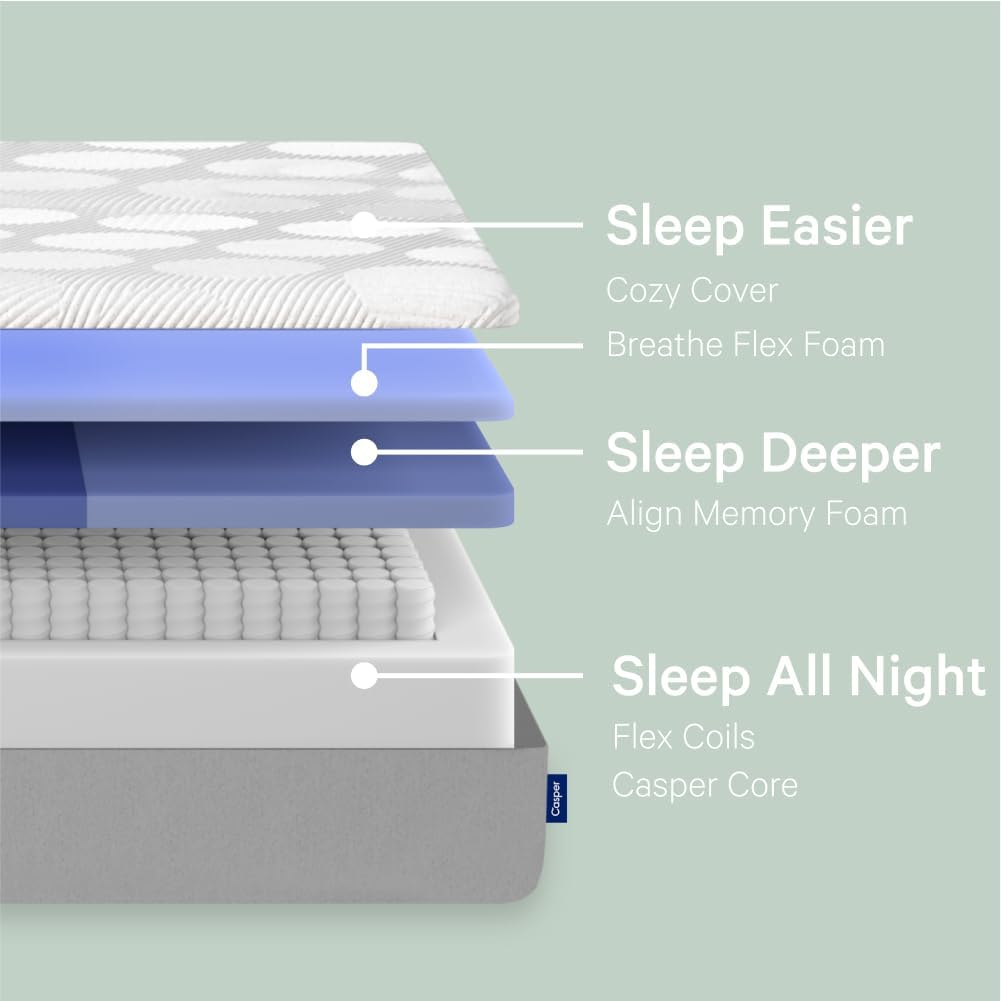 Casper Sleep Orijinal Köpük Hibrid Yatak, Kraliçe Boy - Bölgeli Destekli Orta Sert Bellek KöpüğüTM - 100 Gece Deneme - 10 Yıl Garanti - CertiPUR-US Yatak, Açık Gri