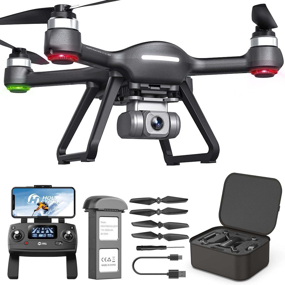 Drone Holy Stone HS700E 4K UHD avec caméra EIS Anti Shake 130 FOV pour adultes, quadricoptère GPS avec transmission FPV 5 GHz, moteur sans balais, retour automatique facile à la maison, Follow Me et étui de transport extérieur