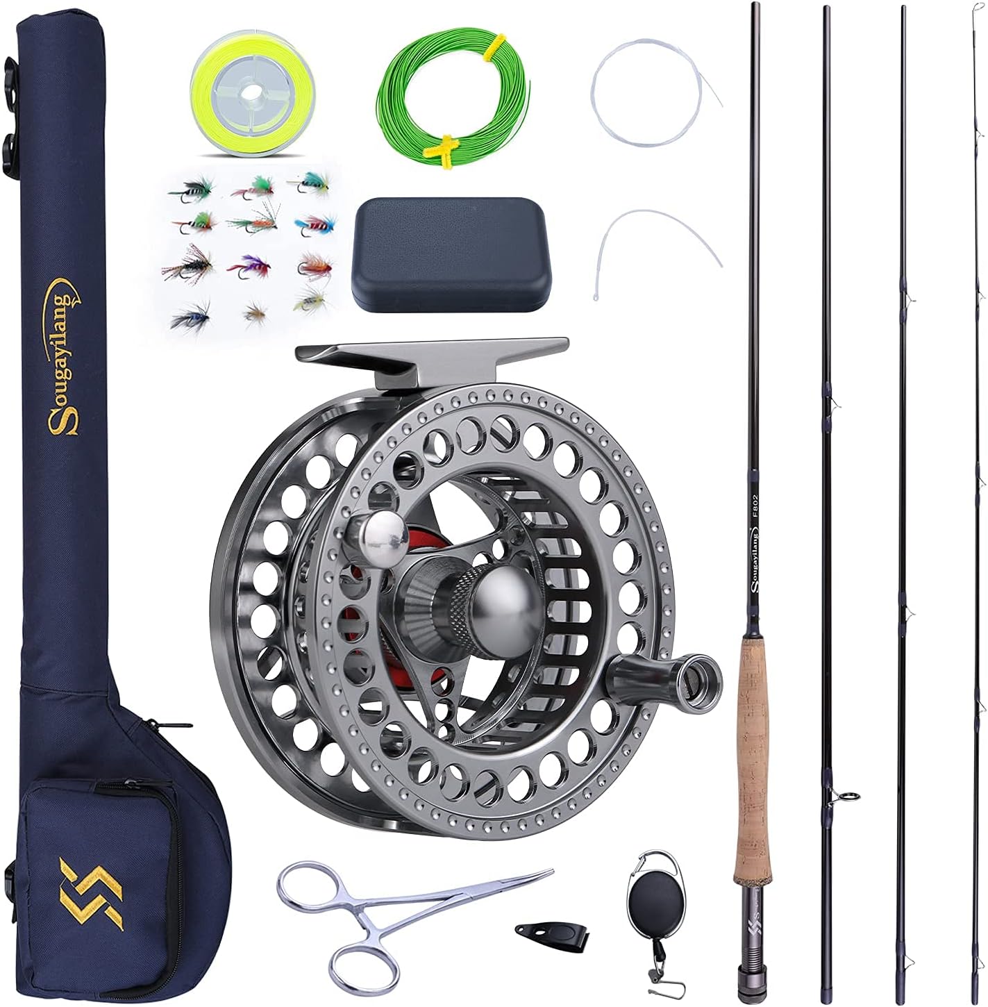 Sougayilang Fly Fishing Rod and Reel Combo, 4 Pieces Ultra Lightweight Portable Fly Rod and CNC Machined Aluminum Alloy Reel Complete Starter Package with Rod Bag · v3