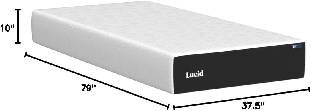 LUCID 10 Inch Memory Foam Mattress - Medium Feel - Infused with Bamboo Charcoal and Gel - Bed in a Box - Temperature Regulating - Pressure Relief - Breathable - Twin XL Size · v2