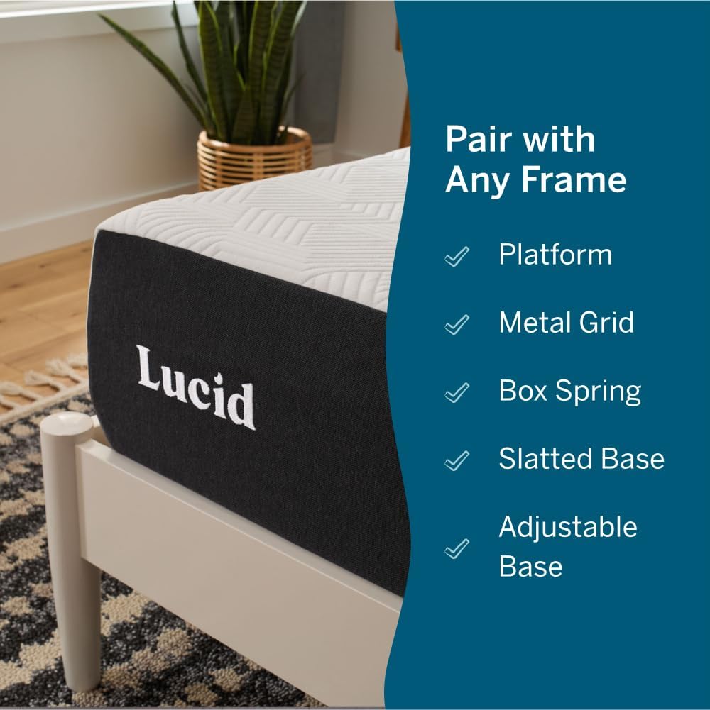 LUCID 10 Inch Memory Foam Mattress - Medium Feel - Infused with Bamboo Charcoal and Gel - Bed in a Box - Temperature Regulating - Pressure Relief - Breathable - Twin XL Size · v2