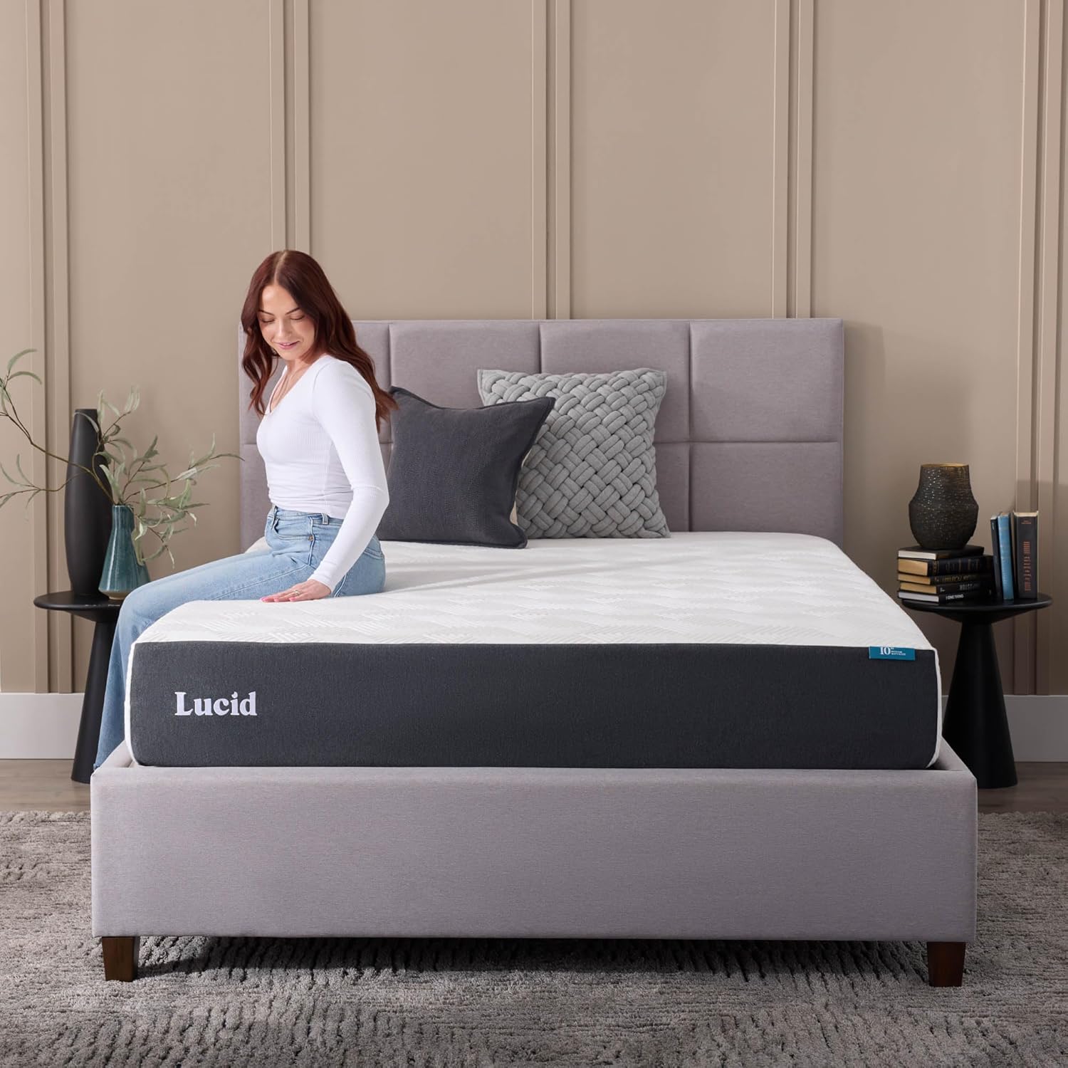 LUCID 10 Inch Memory Foam Mattress - Medium Feel - Infused with Bamboo Charcoal and Gel - Bed in a Box - Temperature Regulating - Pressure Relief - Breathable - Twin XL Size · v2