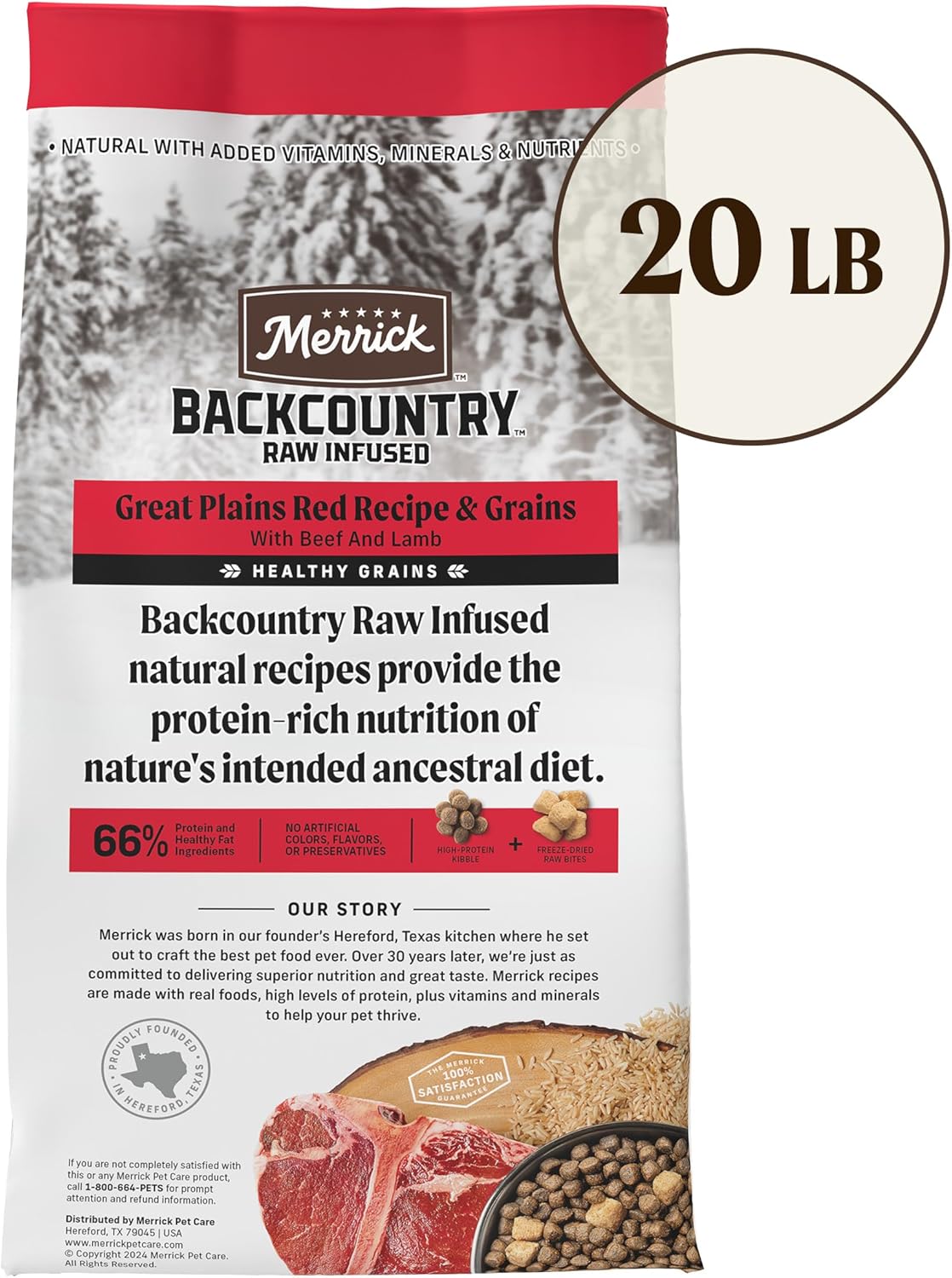 Pienso seco para perros Merrick Backcountry sin cereales con granos saludables, 20 libras (paquete de 1)