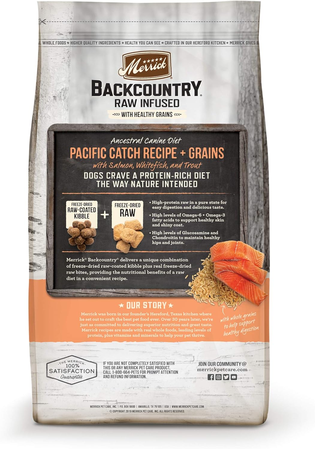 Nourriture sèche infusée Merrick Backcountry pour chiens Pacific Catch, recette à base de céréales saines et lyophilisée pour chiens, sac de 20 livres