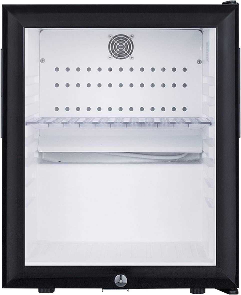 Summit MB13G 16 Wide Compact Minibar for Hotels, Quiet 33.5 dB, Lock Mini Bar Refrigerator, Automatic Defrost, Compact Dimensions, White Interior, Tempered Glass Door, UL-471 Commercial Standards