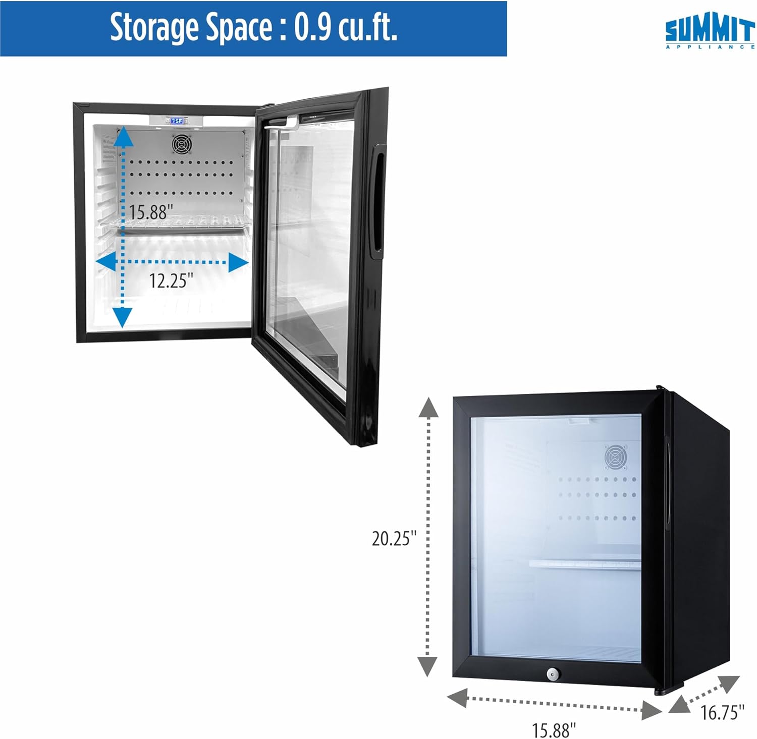 Summit MB13G 16 Wide Compact Minibar for Hotels, Quiet 33.5 dB, Lock Mini Bar Refrigerator, Automatic Defrost, Compact Dimensions, White Interior, Tempered Glass Door, UL-471 Commercial Standards · v4