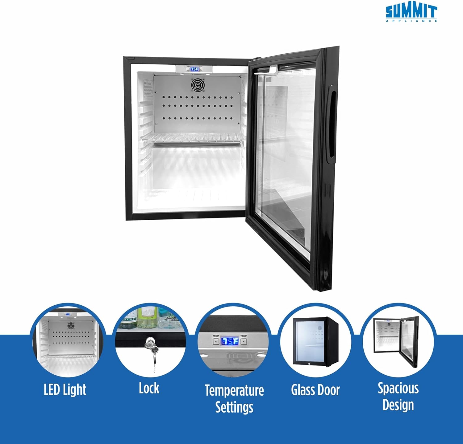 Summit MB13G 16 Wide Compact Minibar for Hotels, Quiet 33.5 dB, Lock Mini Bar Refrigerator, Automatic Defrost, Compact Dimensions, White Interior, Tempered Glass Door, UL-471 Commercial Standards · v4