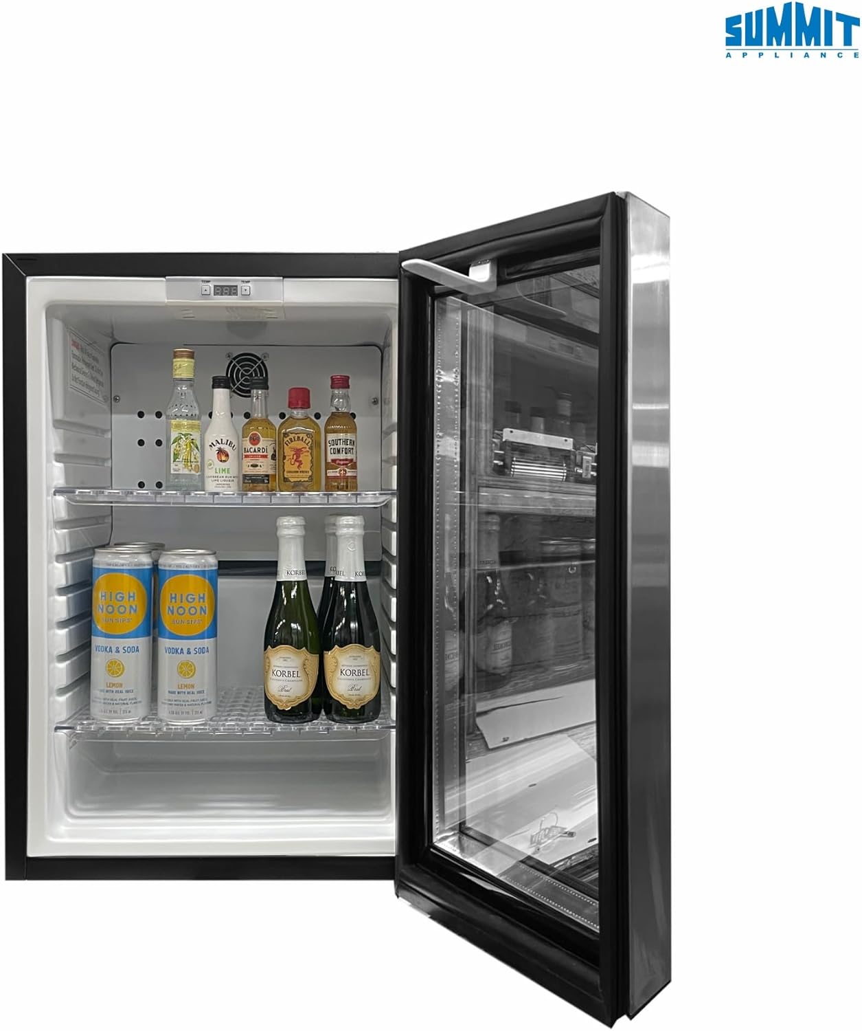 Summit MB13G 16 Wide Compact Minibar for Hotels, Quiet 33.5 dB, Lock Mini Bar Refrigerator, Automatic Defrost, Compact Dimensions, White Interior, Tempered Glass Door, UL-471 Commercial Standards · v4