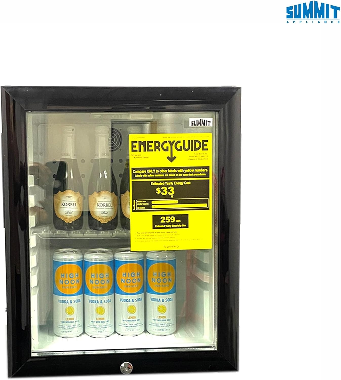 Summit MB13G 16 Wide Compact Minibar for Hotels, Quiet 33.5 dB, Lock Mini Bar Refrigerator, Automatic Defrost, Compact Dimensions, White Interior, Tempered Glass Door, UL-471 Commercial Standards · v4