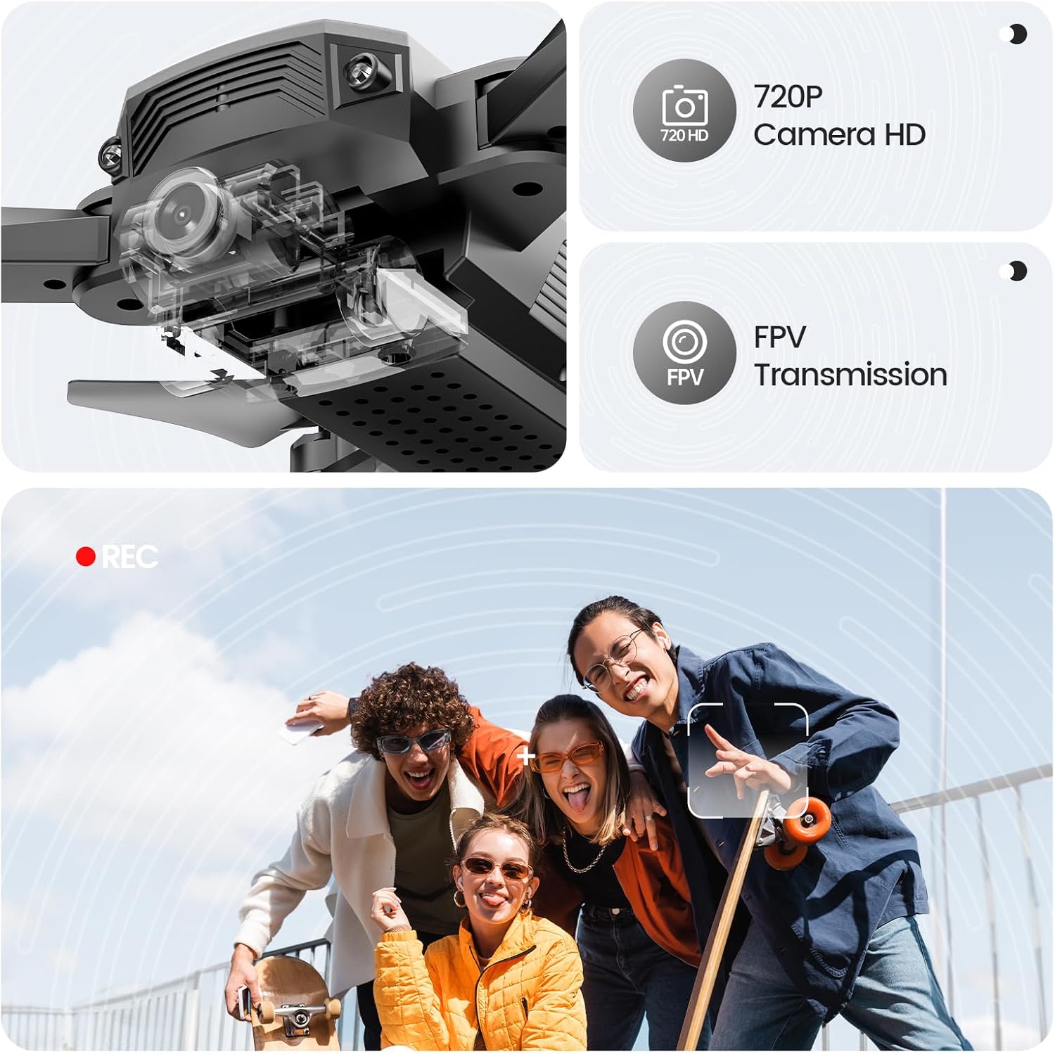 Mini-drone DEERC D20 pour enfants avec caméra FPV HD 720P, télécommande, jouets, cadeaux pour garçons et filles, avec maintien de l'altitude, mode sans tête, réglage de la vitesse de démarrage à une touche, retournement 3D, 2 piles, argent