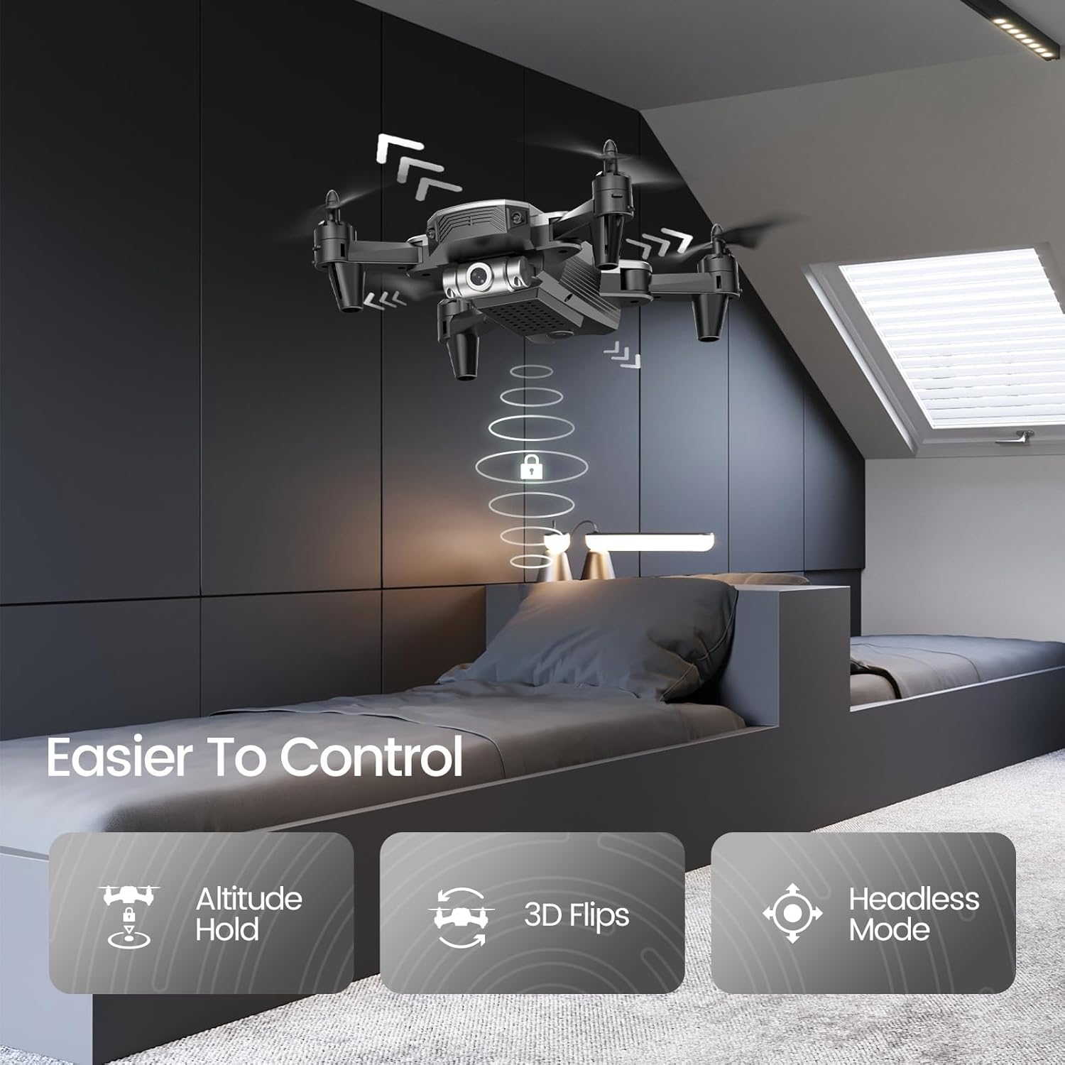 Mini-drone DEERC D20 pour enfants avec caméra FPV HD 720P, télécommande, jouets, cadeaux pour garçons et filles, avec maintien de l'altitude, mode sans tête, réglage de la vitesse de démarrage à une touche, retournement 3D, 2 piles, argent