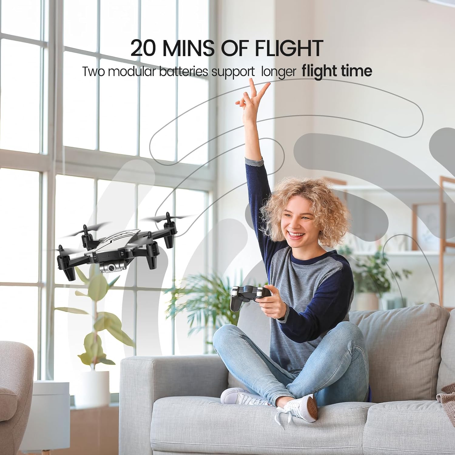 Mini-drone DEERC D20 pour enfants avec caméra FPV HD 720P, télécommande, jouets, cadeaux pour garçons et filles, avec maintien de l'altitude, mode sans tête, réglage de la vitesse de démarrage à une touche, retournement 3D, 2 piles, argent