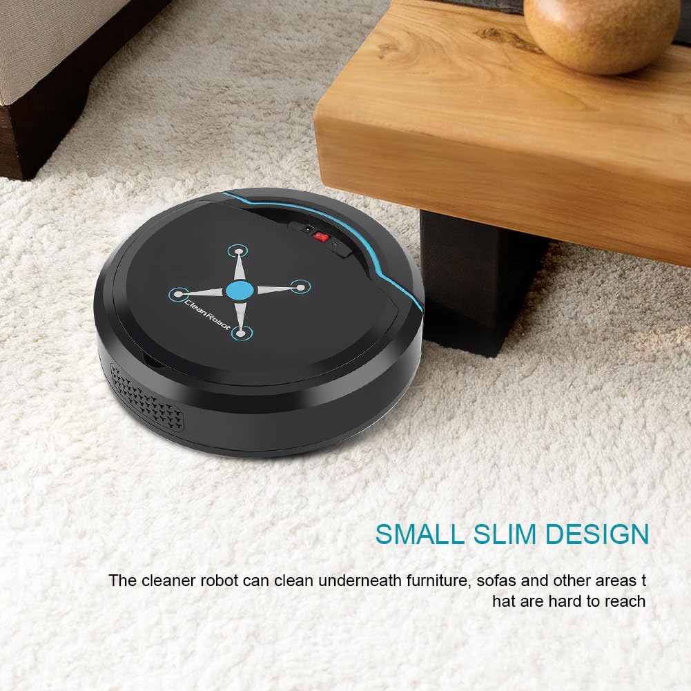 Robot Vacuum Cleaner, USB Rechargeable Automatic Smart Robot Vacuum Floor Cleaner Household Sweeping Machine Good for Pet Hair, Low Pile Carpet, Hard Floors(Black) · v2