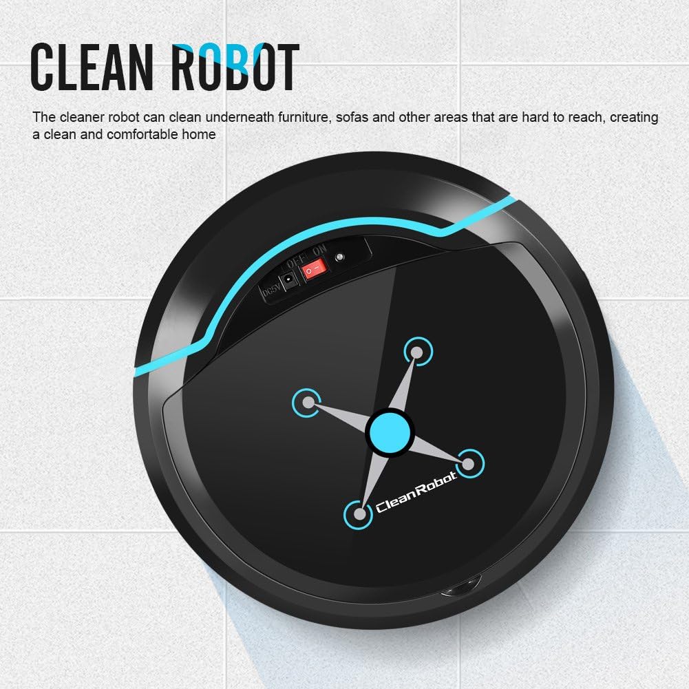 Robot Vacuum Cleaner, USB Rechargeable Automatic Smart Robot Vacuum Floor Cleaner Household Sweeping Machine Good for Pet Hair, Low Pile Carpet, Hard Floors(Black) · v2