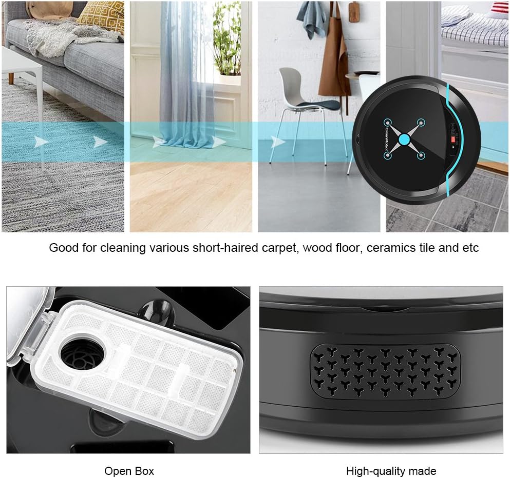 Robot Vacuum Cleaner, USB Rechargeable Automatic Smart Robot Vacuum Floor Cleaner Household Sweeping Machine Good for Pet Hair, Low Pile Carpet, Hard Floors(Black) · v2