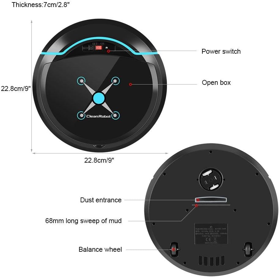 Robot Vacuum Cleaner, USB Rechargeable Automatic Smart Robot Vacuum Floor Cleaner Household Sweeping Machine Good for Pet Hair, Low Pile Carpet, Hard Floors(Black) · v2