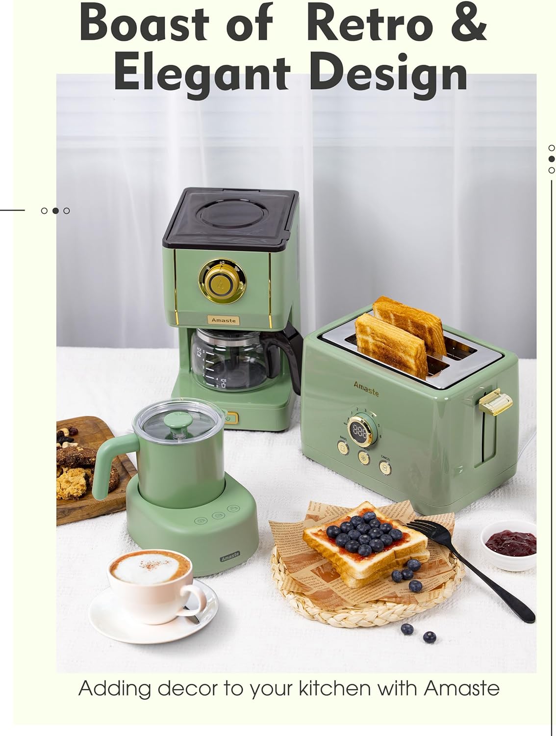 AMASTE Drip Coffee Maker, Coffee Machine with 25 Oz Glass Coffee Pot, Retro Style Coffee Maker with Reusable Coffee Filter  Three Brewing Modes, 30minute-Warm-Keeping, Matcha Green · v2