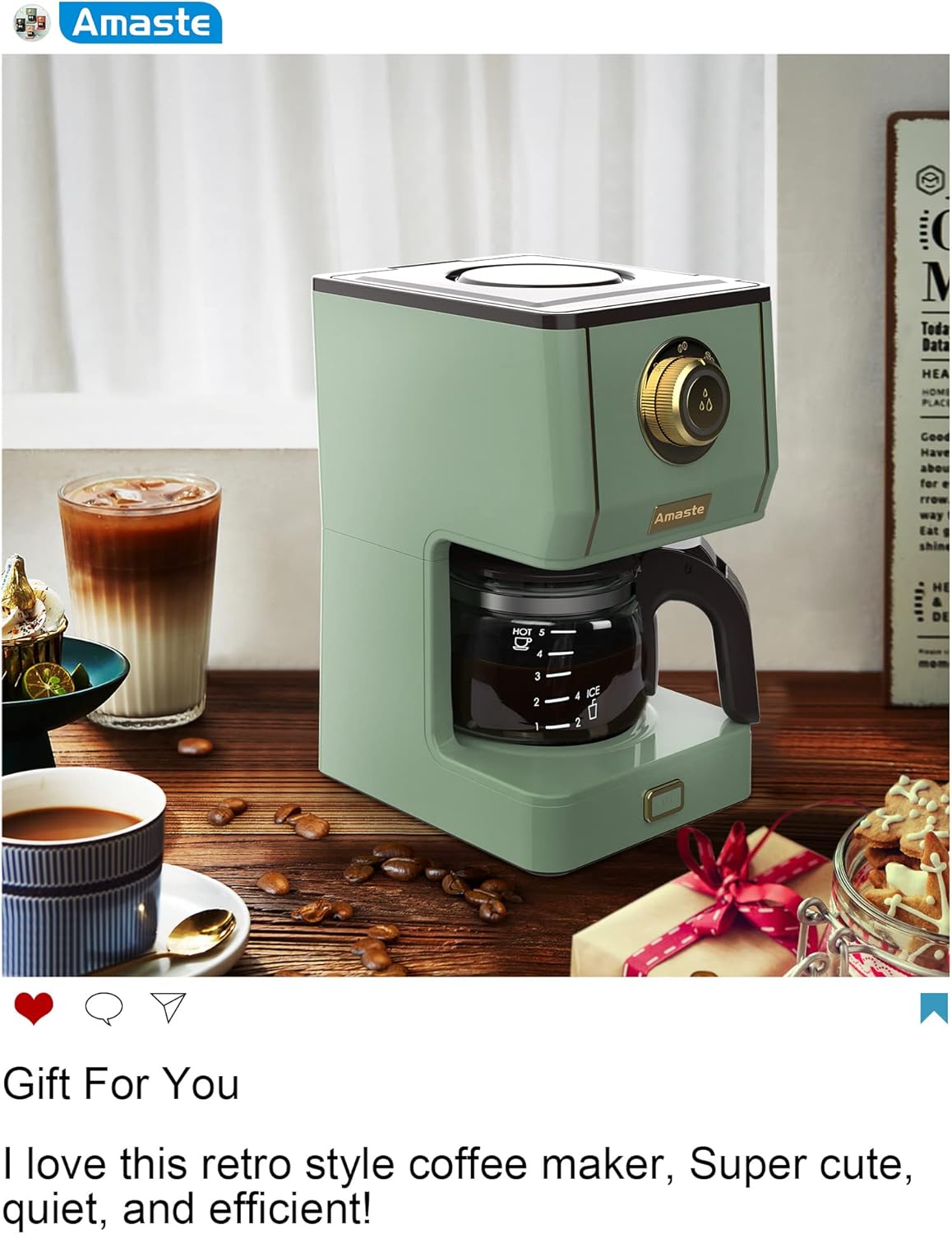 AMASTE Drip Coffee Maker, Coffee Machine with 25 Oz Glass Coffee Pot, Retro Style Coffee Maker with Reusable Coffee Filter  Three Brewing Modes, 30minute-Warm-Keeping, Matcha Green · v2