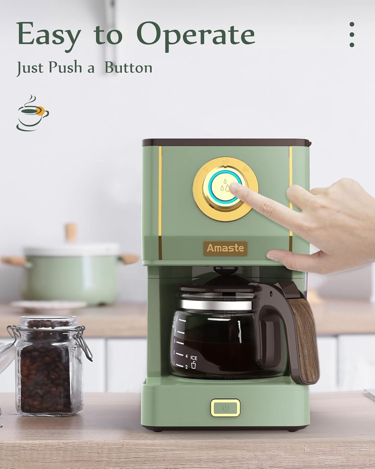 AMASTE Drip Coffee Maker, Coffee Machine with 25 Oz Glass Coffee Pot, Retro Style Coffee Maker with Reusable Coffee Filter  Three Brewing Modes, 30minute-Warm-Keeping, Matcha Green · v2