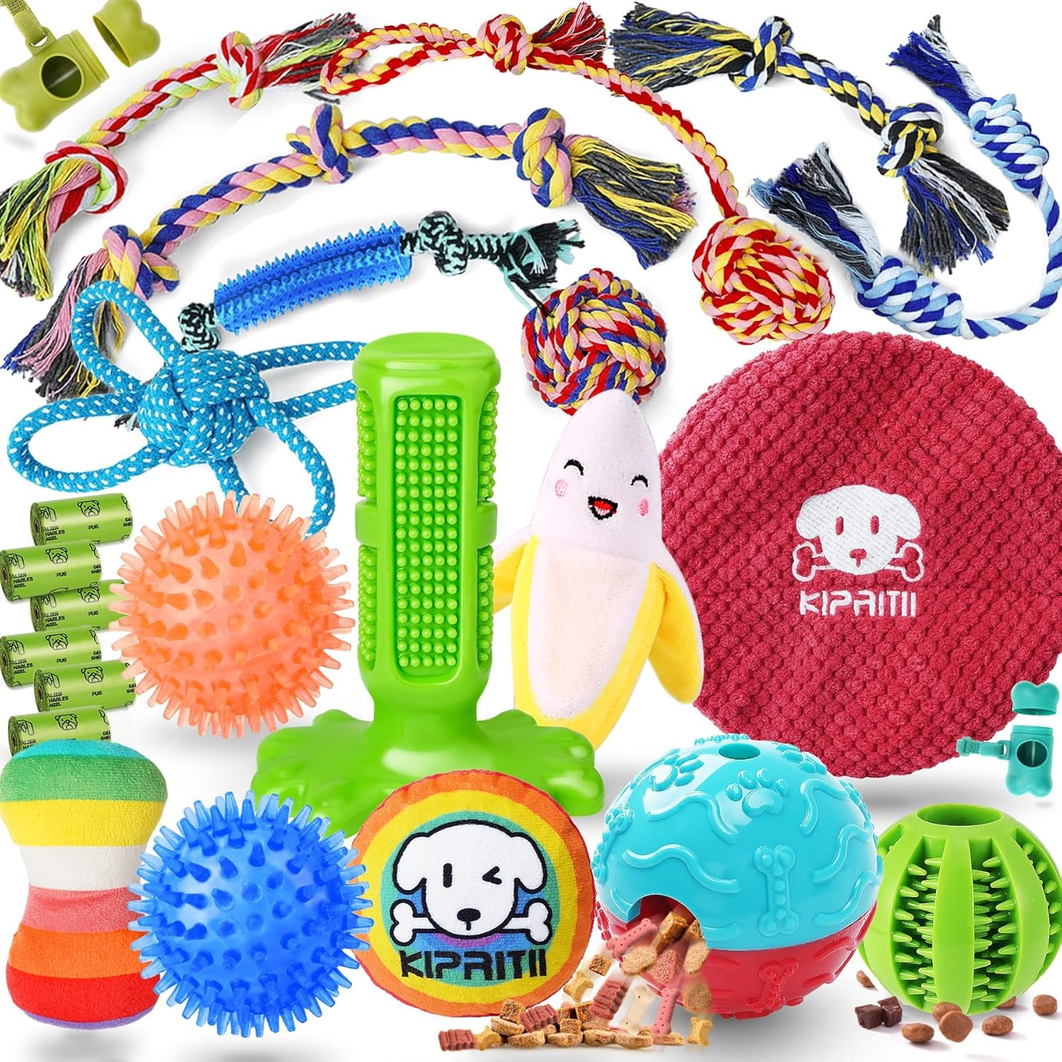 KIPRITII 25 Pack Various Puppy Dog Toys for Teething, Entertainment  Interaction, Puppy Chew Toys Pack with Rope Toys, Treat Balls and Dog Squeaky Toys for Puppy amp; Small Dogs · v2