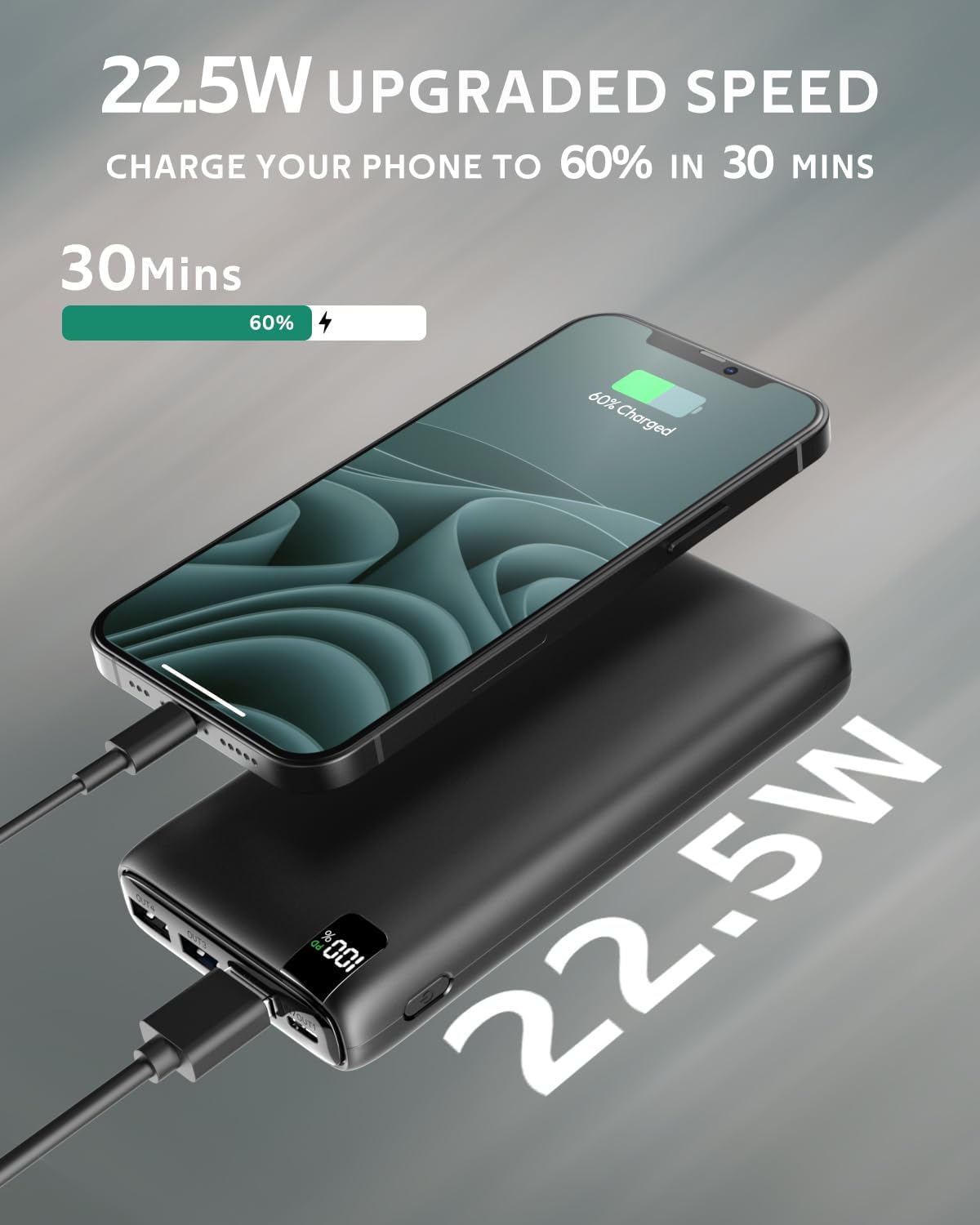 CONXWAN Portable Charger 26800mAh Power Bank 22.5W Fast Charging, 4 USB Outputs PD External Backup Charger Cell Phone USB C Battery Pack Compatible with iPhone Tablets Galaxy Android
