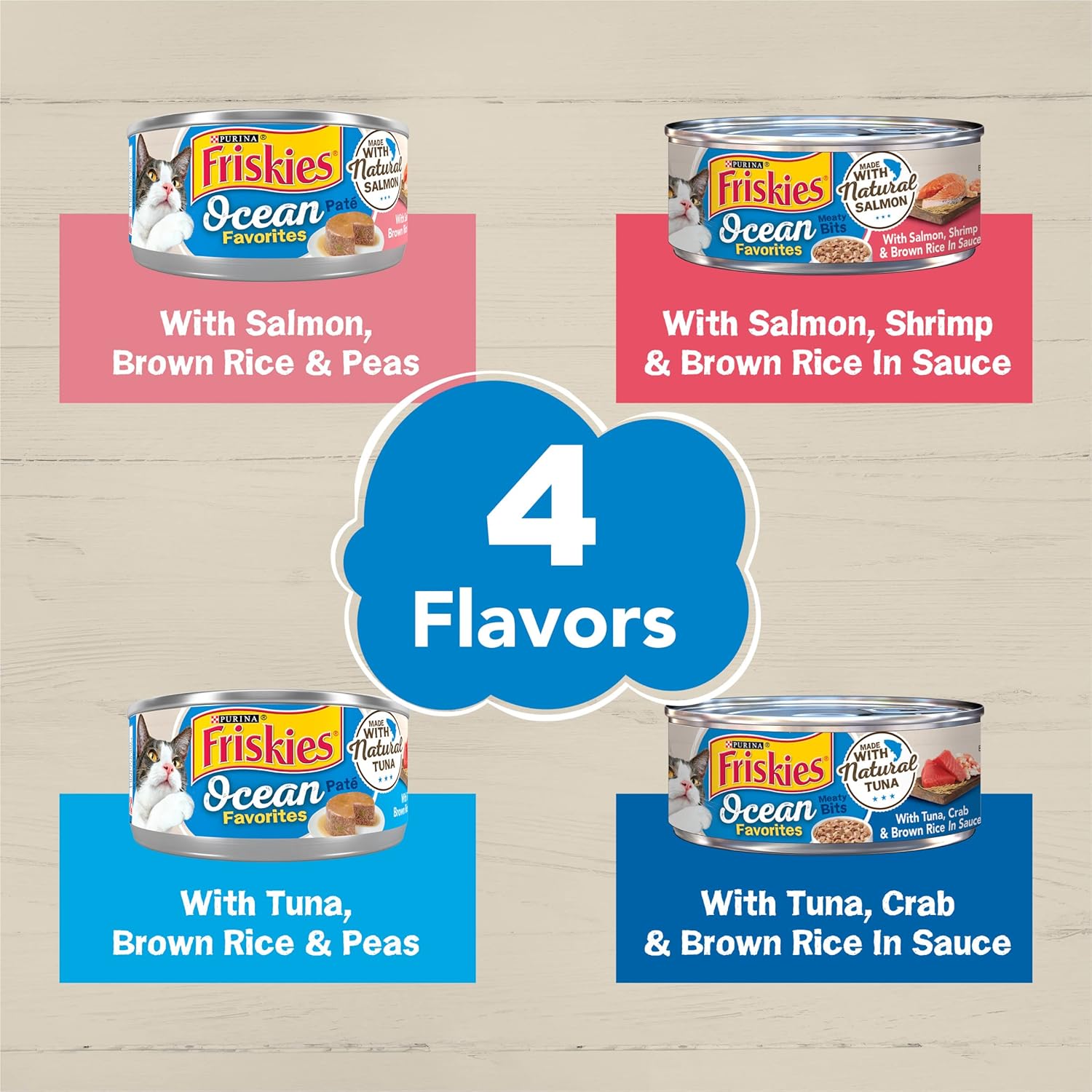 Purina Friskies Ocean Favorites, patè di cibo umido per gatti e pezzetti di carne, con salmone e tonno - (confezione da 24), lattine da 5,5 once