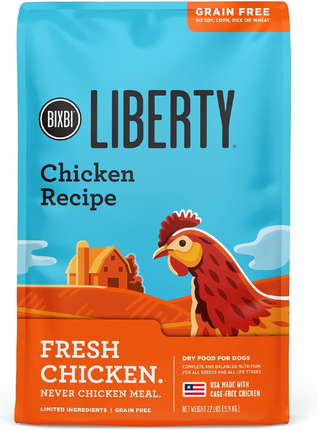 Alimento seco para perros BIXBI Liberty sin cereales, receta de pollo, 22 libras, carne fresca, sin harina de carne, sin rellenos para facilitar la digestión, fabricado en EE. UU.