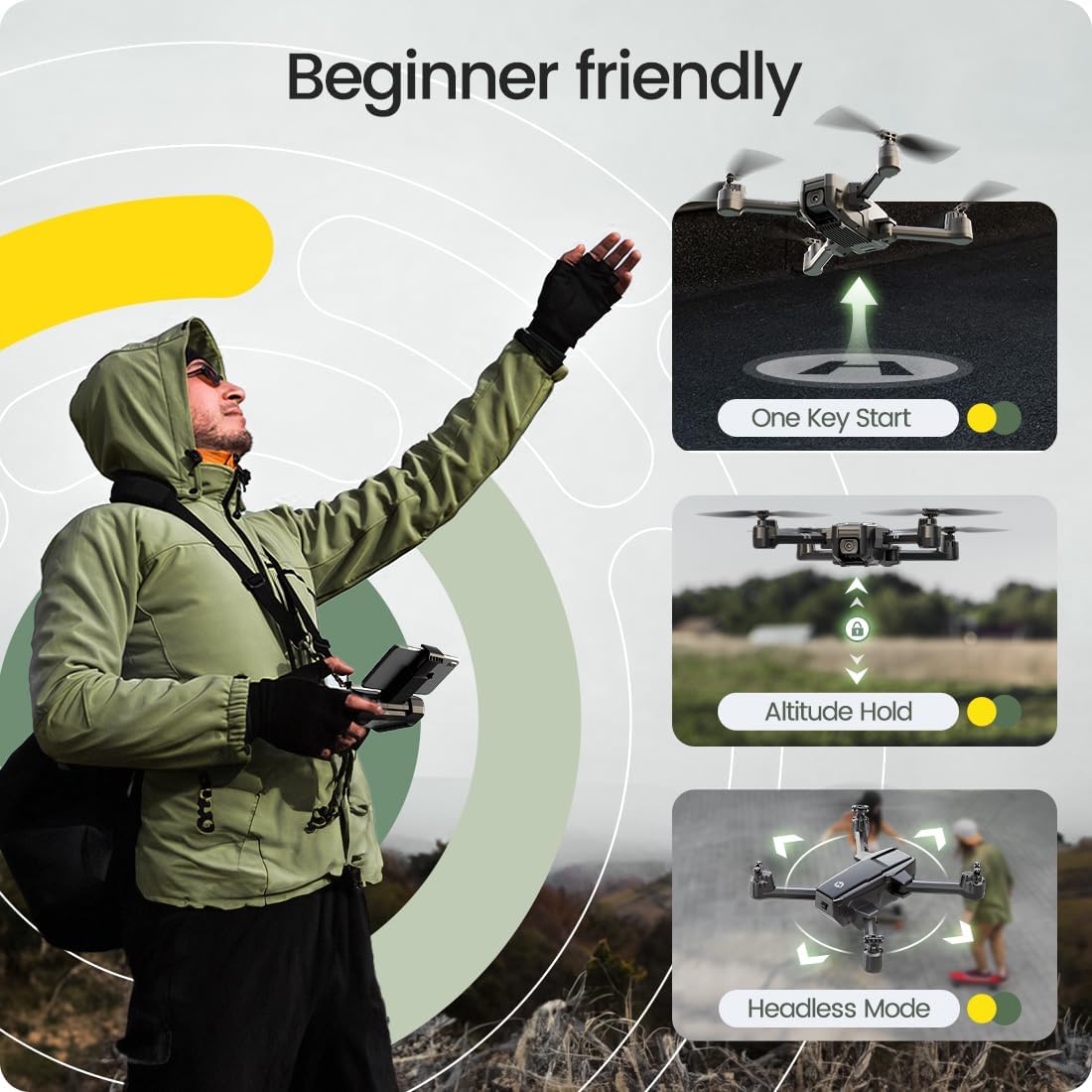 Holy Stone HS440 Foldable FPV Drone with 1080P WiFi Camera for Adult Beginners and Kids; Voice Gesture Control RC Quadcopter with Modular Battery for long flight time, Auto Hover, Carrying Case · v4