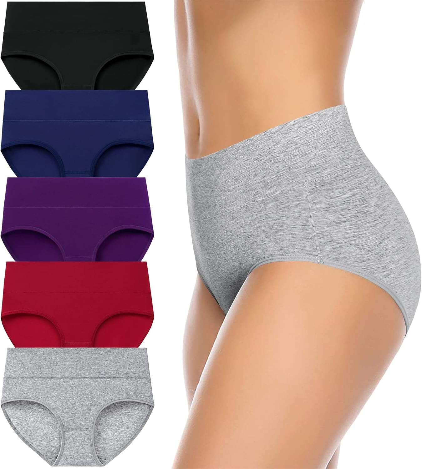 Annenmy Damenunterwäsche aus Baumwolle mit hoher Taille, kein Muffin-Top, langer Slip, weich, elastisch, atmungsaktiv, Damenhöschen für Damen
