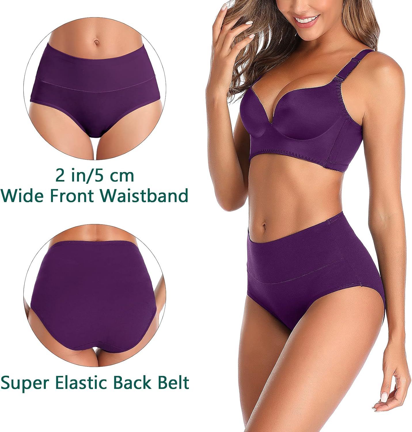 Annenmy Damenunterwäsche aus Baumwolle mit hoher Taille, kein Muffin-Top, langer Slip, weich, elastisch, atmungsaktiv, Damenhöschen für Damen