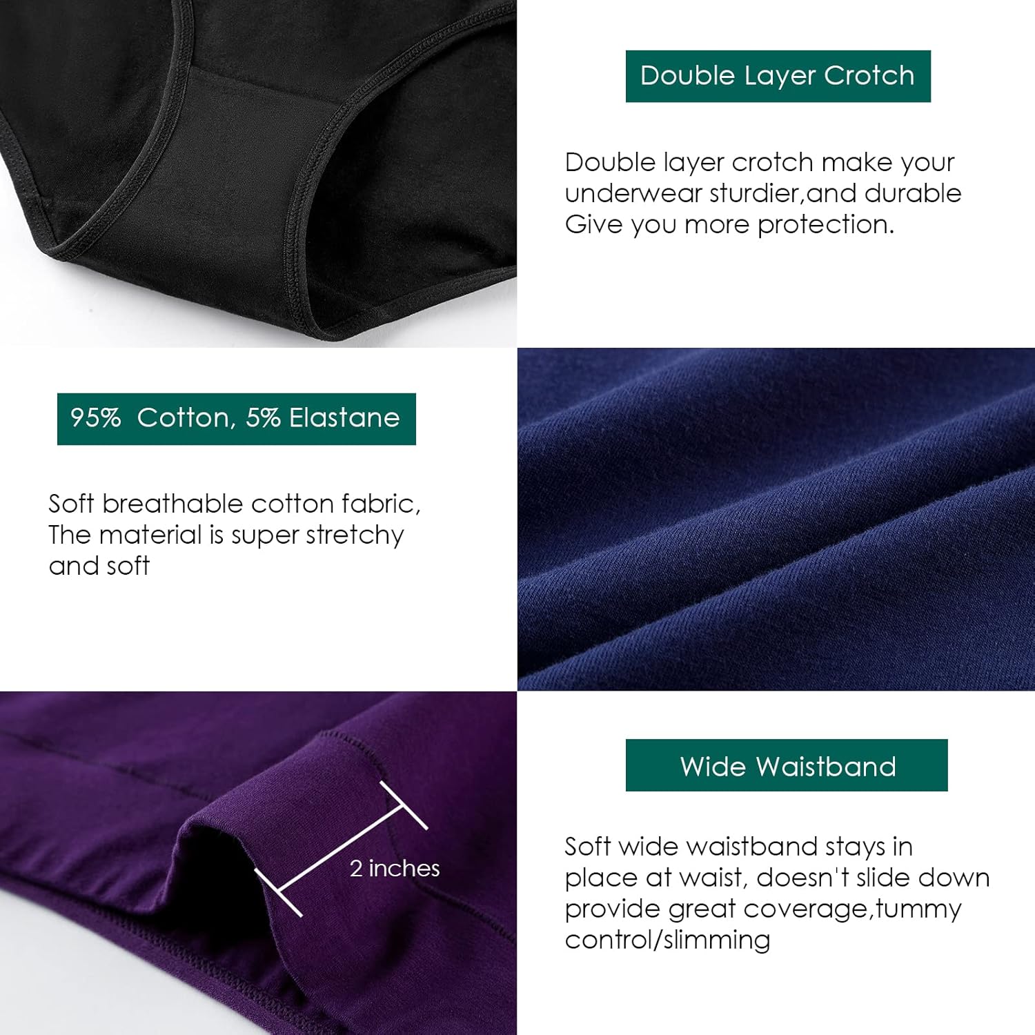 Annenmy Damenunterwäsche aus Baumwolle mit hoher Taille, kein Muffin-Top, langer Slip, weich, elastisch, atmungsaktiv, Damenhöschen für Damen