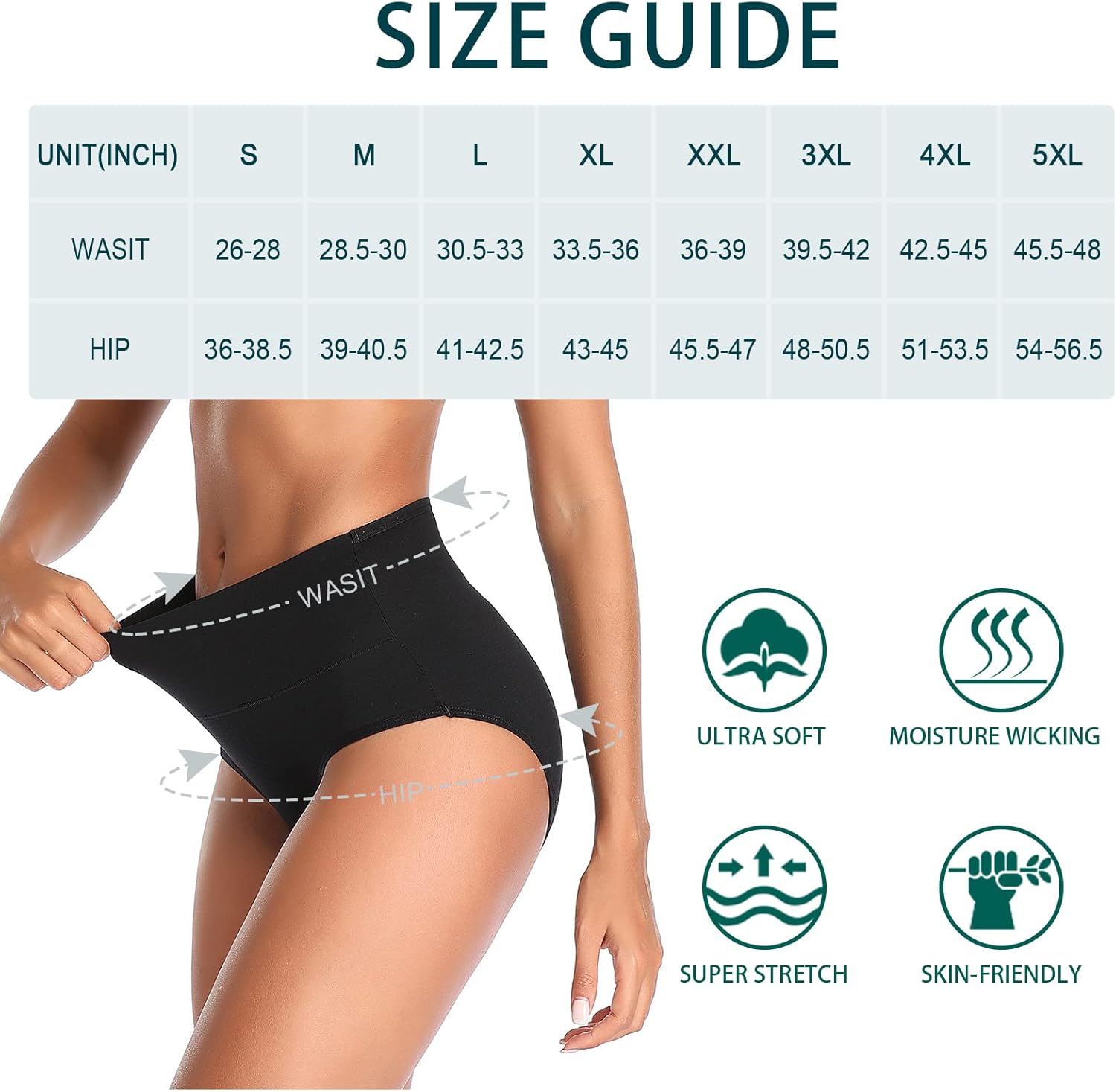 Annenmy Damenunterwäsche aus Baumwolle mit hoher Taille, kein Muffin-Top, langer Slip, weich, elastisch, atmungsaktiv, Damenhöschen für Damen