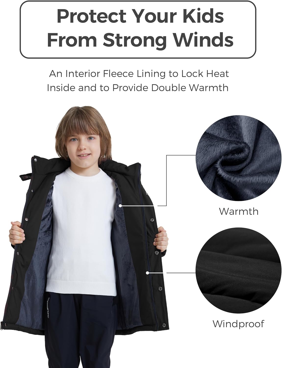 wantdo Jaket Musim Dingin Anak Laki-laki Jaket Panjang Puffer Parka Hangat dengan Tudung Bulu Palsu yang Dapat Dilepas