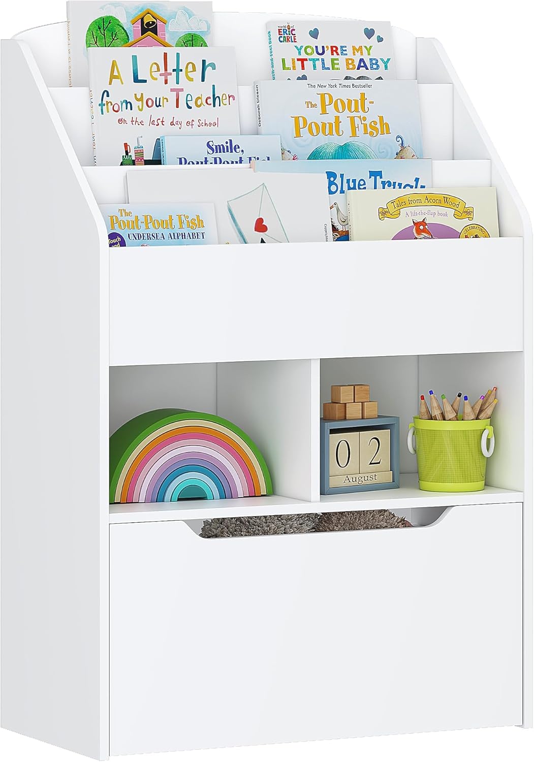 UTEX Bookshelf for Kids, Wooden Book Display, Kids Bookshelf and Toy Storage, Children Book Rack Bookcase Toybox Combo for Bedroom  Nursery, White · v4